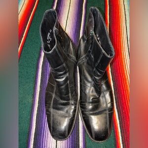 Vintage Florsheim Imperial Black Leather Zip Ankle Boots Made USA 13